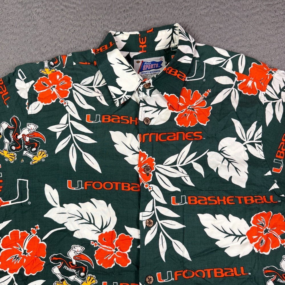 Reyn Spooner Sports Miami Hurricanes Hawaiian Shirt Mens M University Button